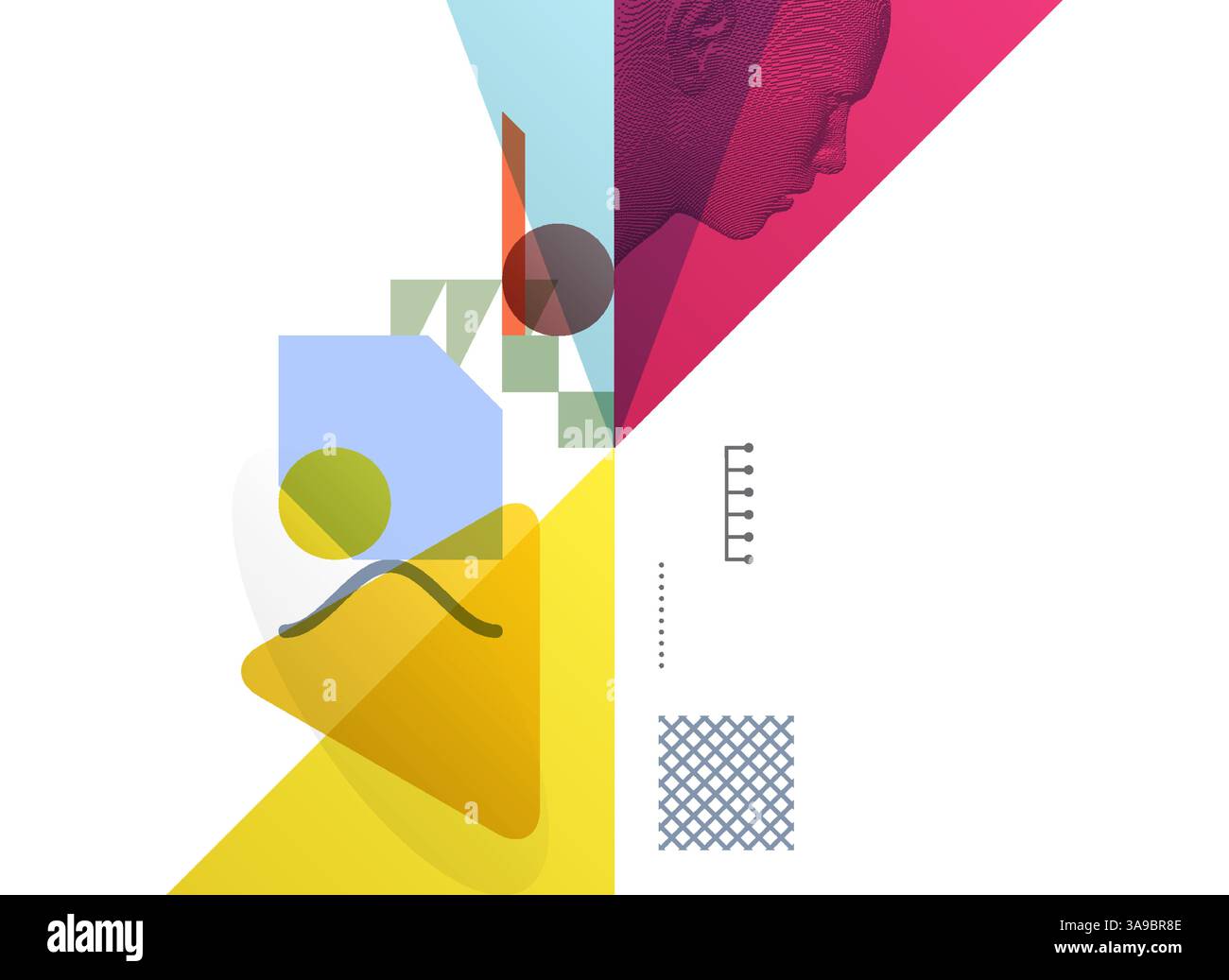 Art composition. Abstract transparency geometrical background. Digital human head constructing from cubes. Cover design template for presentation, ban Stock Vector
