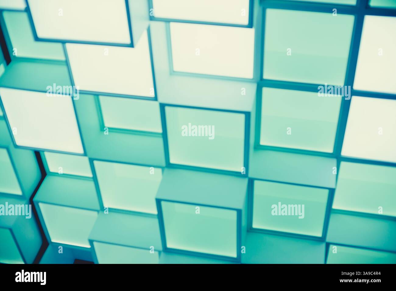 modern futuristic square rectangle green blue light contemporary style wall pattern abstract for background Stock Photo