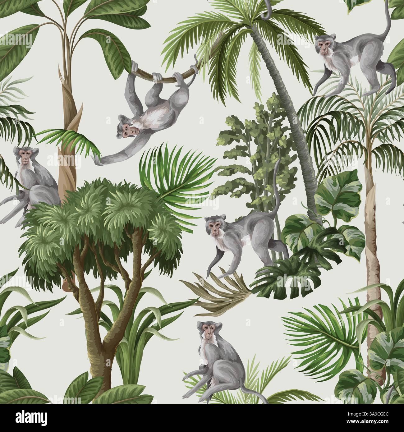 Seamless pattern monkeys jungle hi-res stock photography and images - Alamy