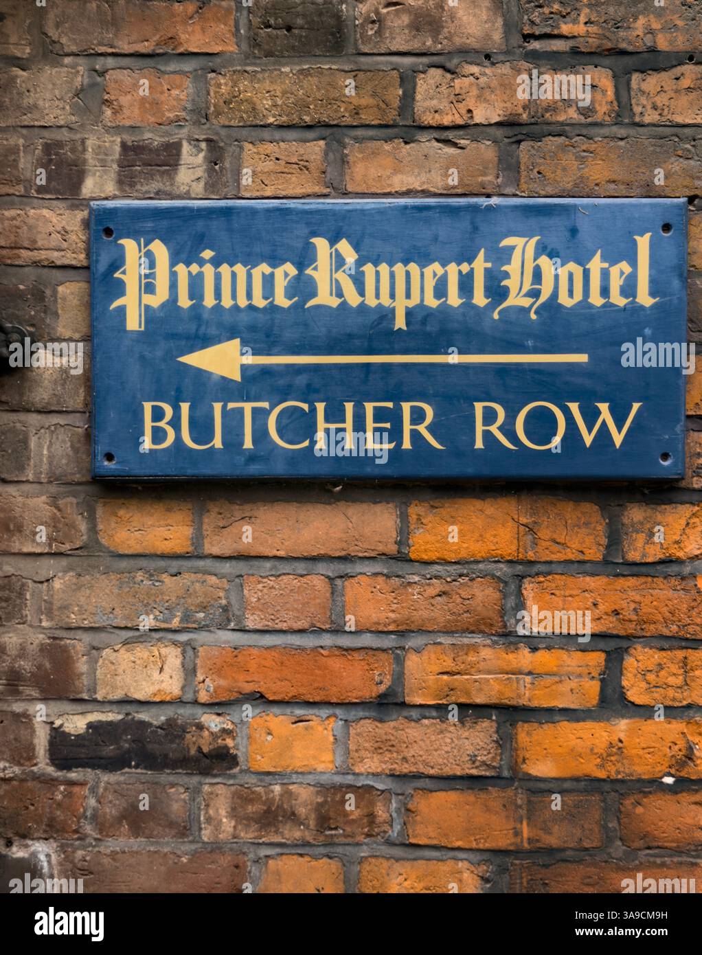 Direction sign Prince Rupert Hotel, Butcher Row, Shrewsbury UK - Smartphone Captured Stock Image