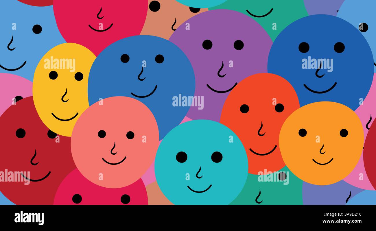 Seamless pattern of group of abstract faces frontal view of ...