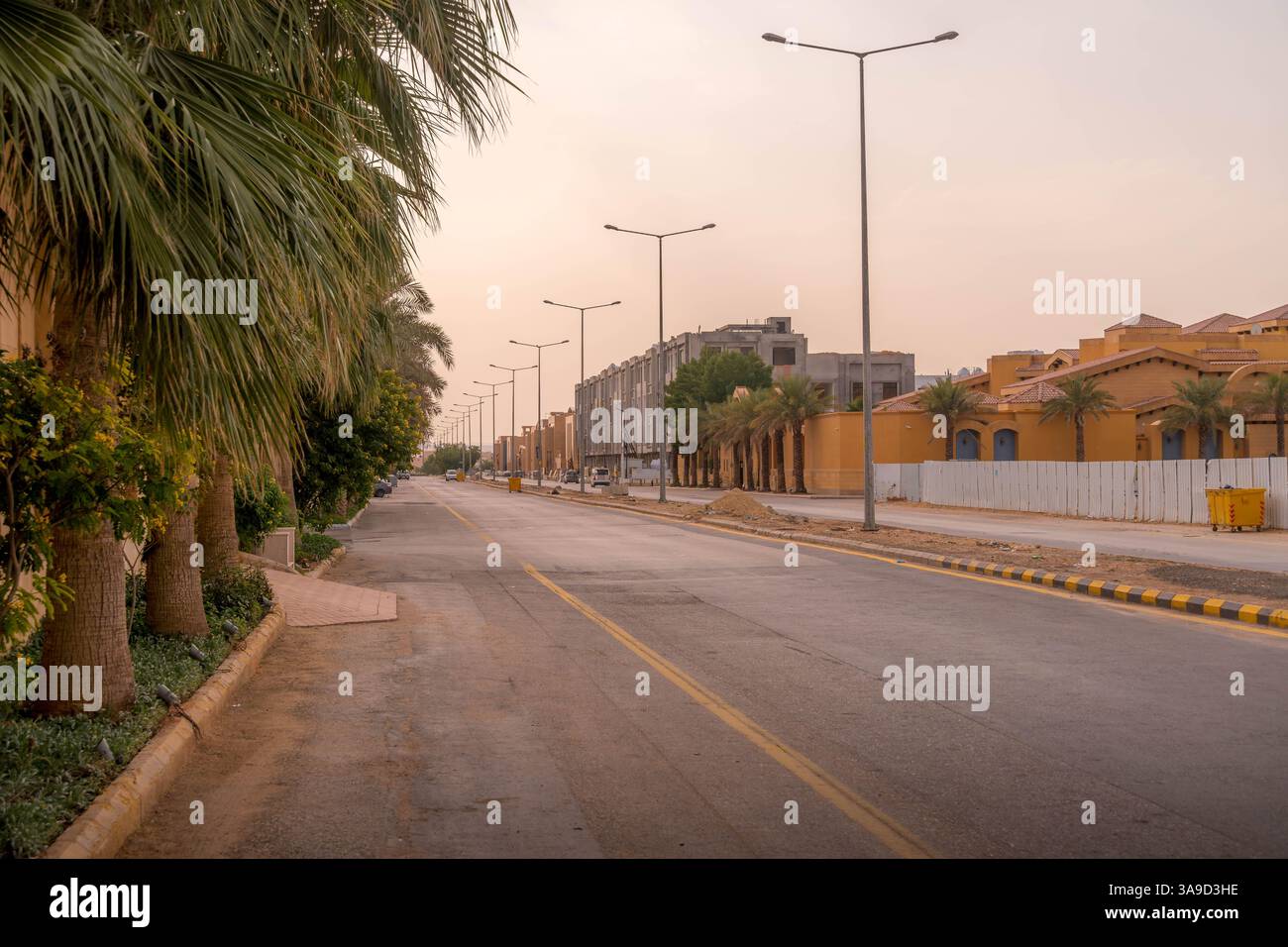 Riyadh neighborhood in Saudi Arabia, with empty road street and ...