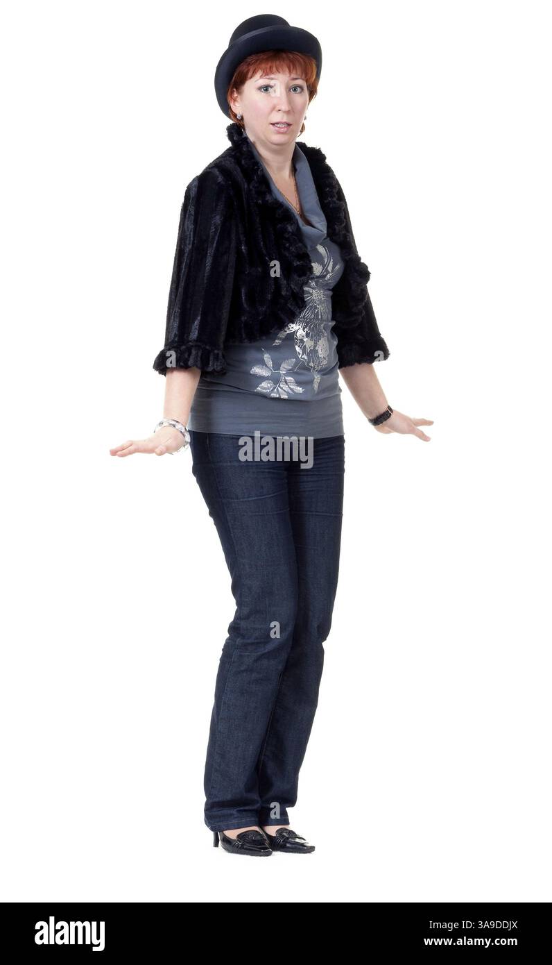 Girl in the bowler hat and a fur coat Stock Photo - Alamy