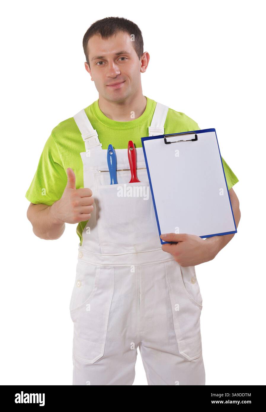Painter holding a clipboard and thumb up Stock Photo