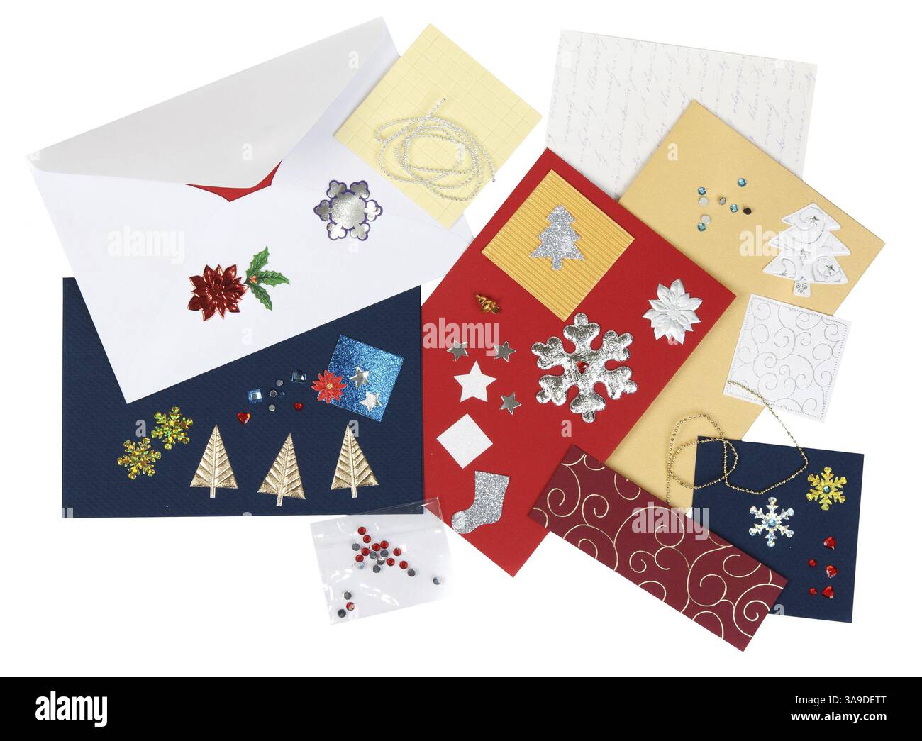 Kit scrapbooking with envelopes and colored cardboard Stock Photo