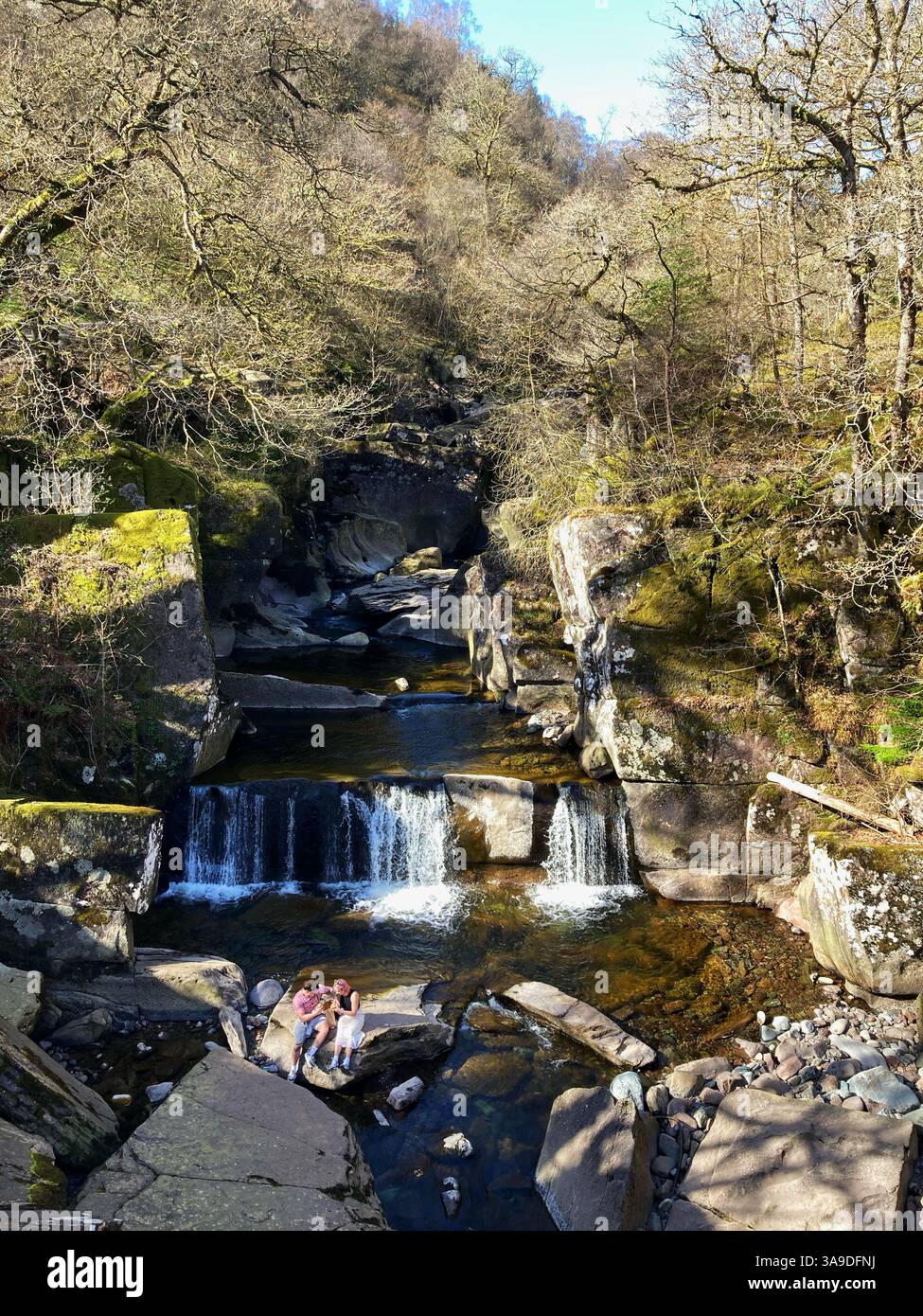 View of the Bracklinn Falls, on Keltie Water, Callander Scotland - Smartphone Captured Stock Image
