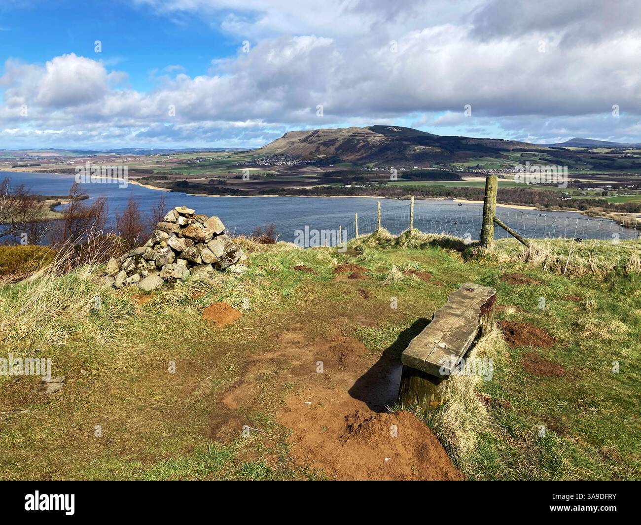 View of RSPB Loch Leven National Nature Reserve and Munduff Hill from Vane Hill on one of the walking trails, Kinross Scotland - Smartphone Captured Stock Image
