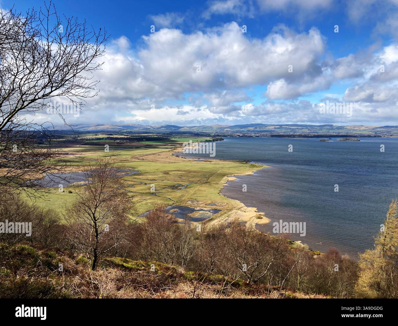 View of RSPB Loch Leven National Nature Reserve from Vane Hill on one of the walking trails, Kinross Scotland Stock Photo