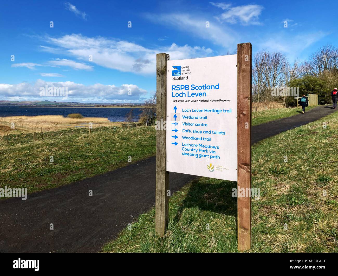 Information board at RSPB Loch Leven National Nature Reserve, Kinross, Scotland - Smartphone Captured Stock Image