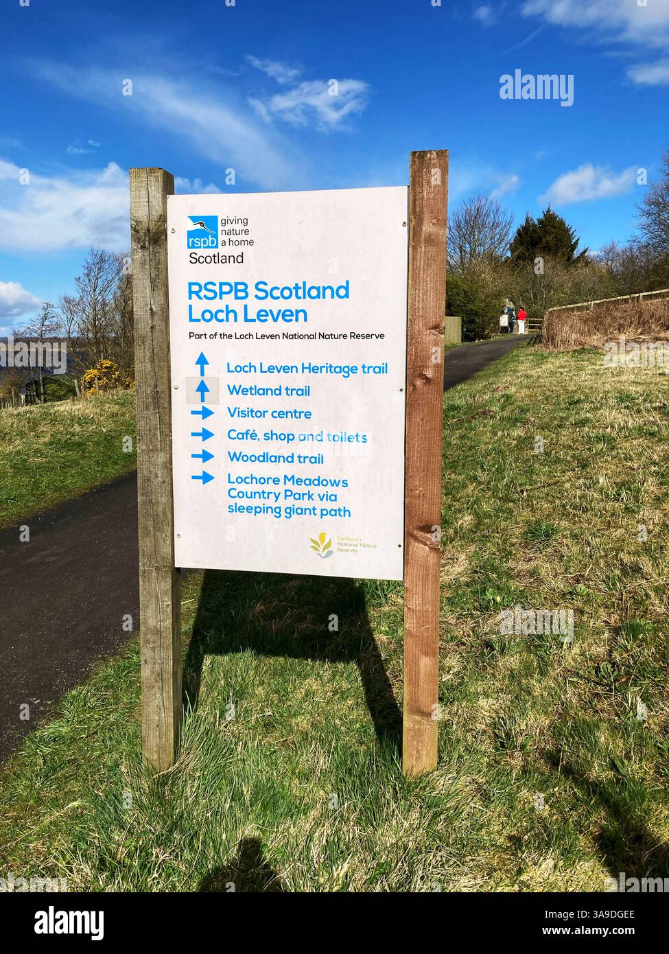 Information board at RSPB Loch Leven National Nature Reserve, Kinross, Scotland Stock Photo