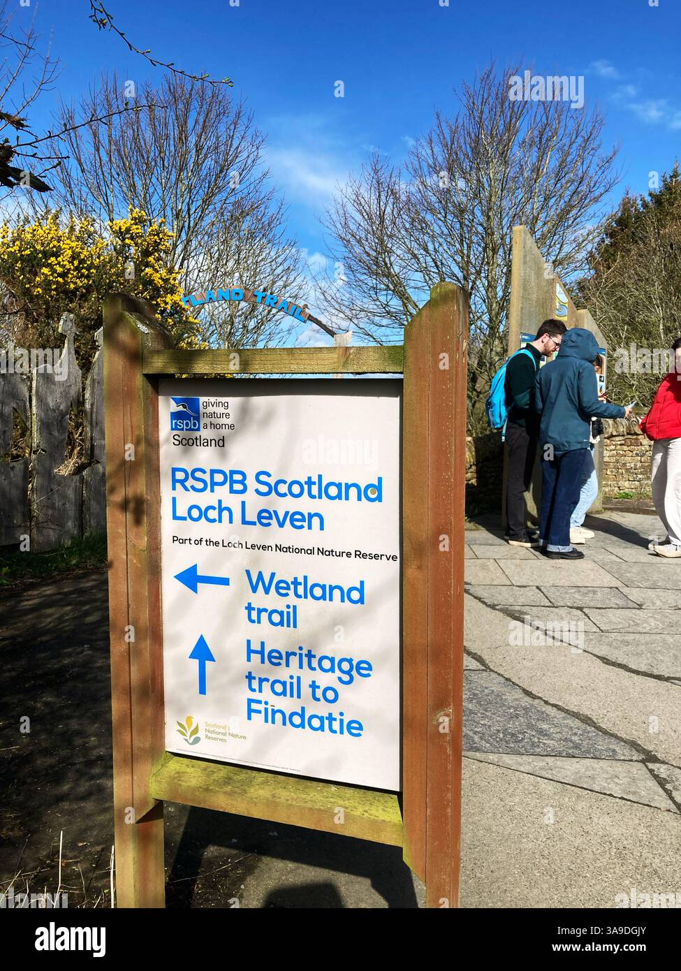 Information board at RSPB Loch Leven National Nature Reserve, Kinross, Scotland - Smartphone Captured Stock Image