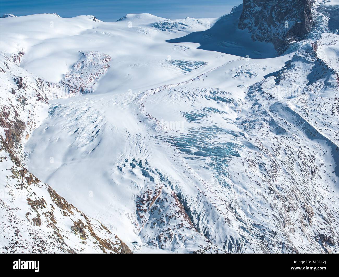 Aerial View of Snow Covered Glaciers and Peaks Near Matterhorn Stock ...