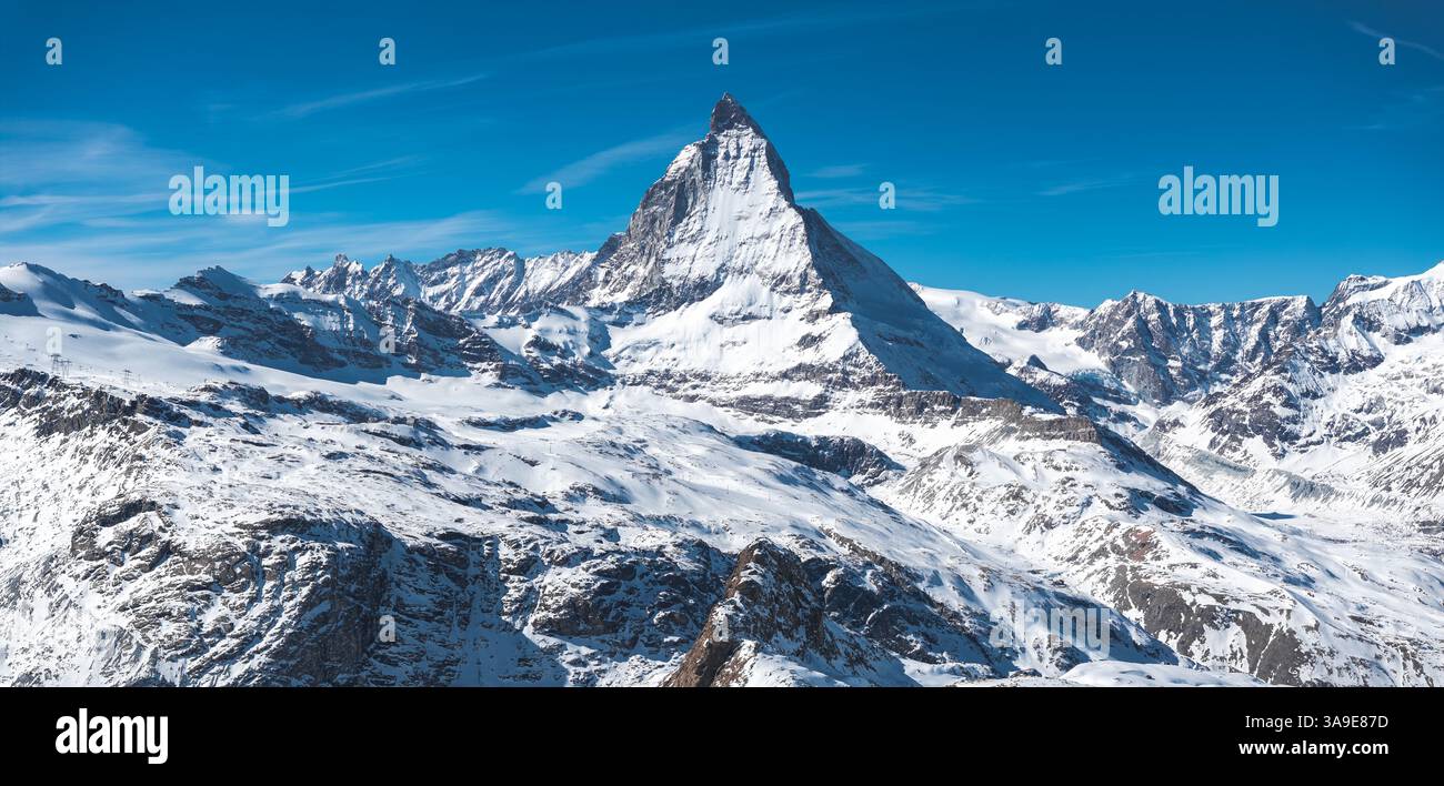 Aerial View of the Matterhorn and Snow Covered Swiss Alps Near Zermatt ...