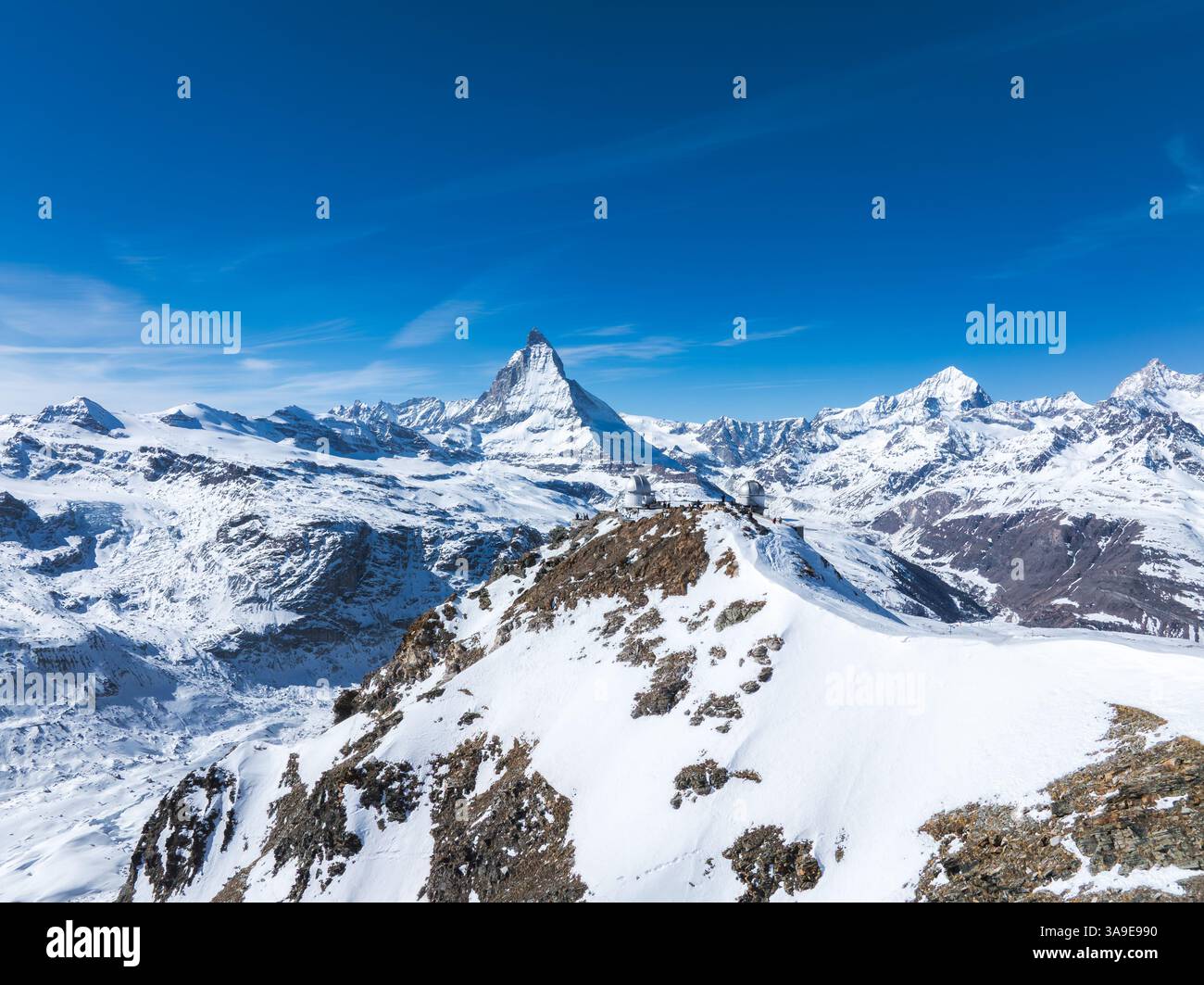 Aerial View of Matterhorn and Observatory in the Swiss Alps Stock Photo ...