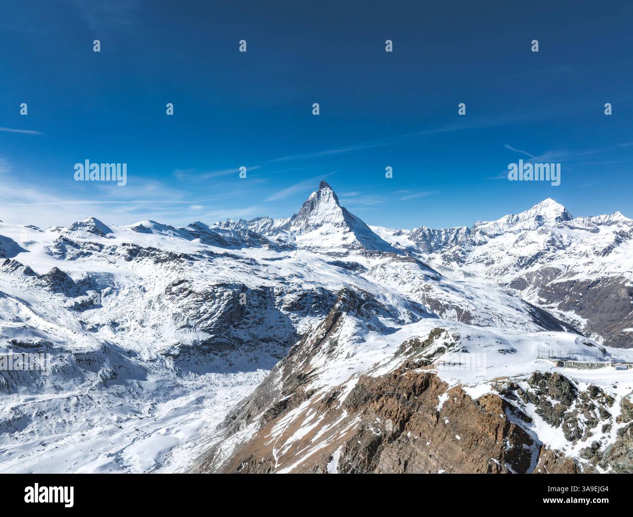 Aerial View of the Matterhorn and Observatory in the Swiss Alps Stock ...