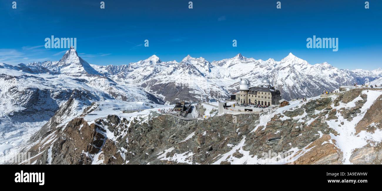 Aerial View of Matterhorn and Gornergrat Observatory in Swiss Alps ...