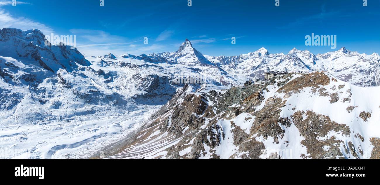 Aerial View of Matterhorn and Gornergrat Observatory in Swiss Alps ...
