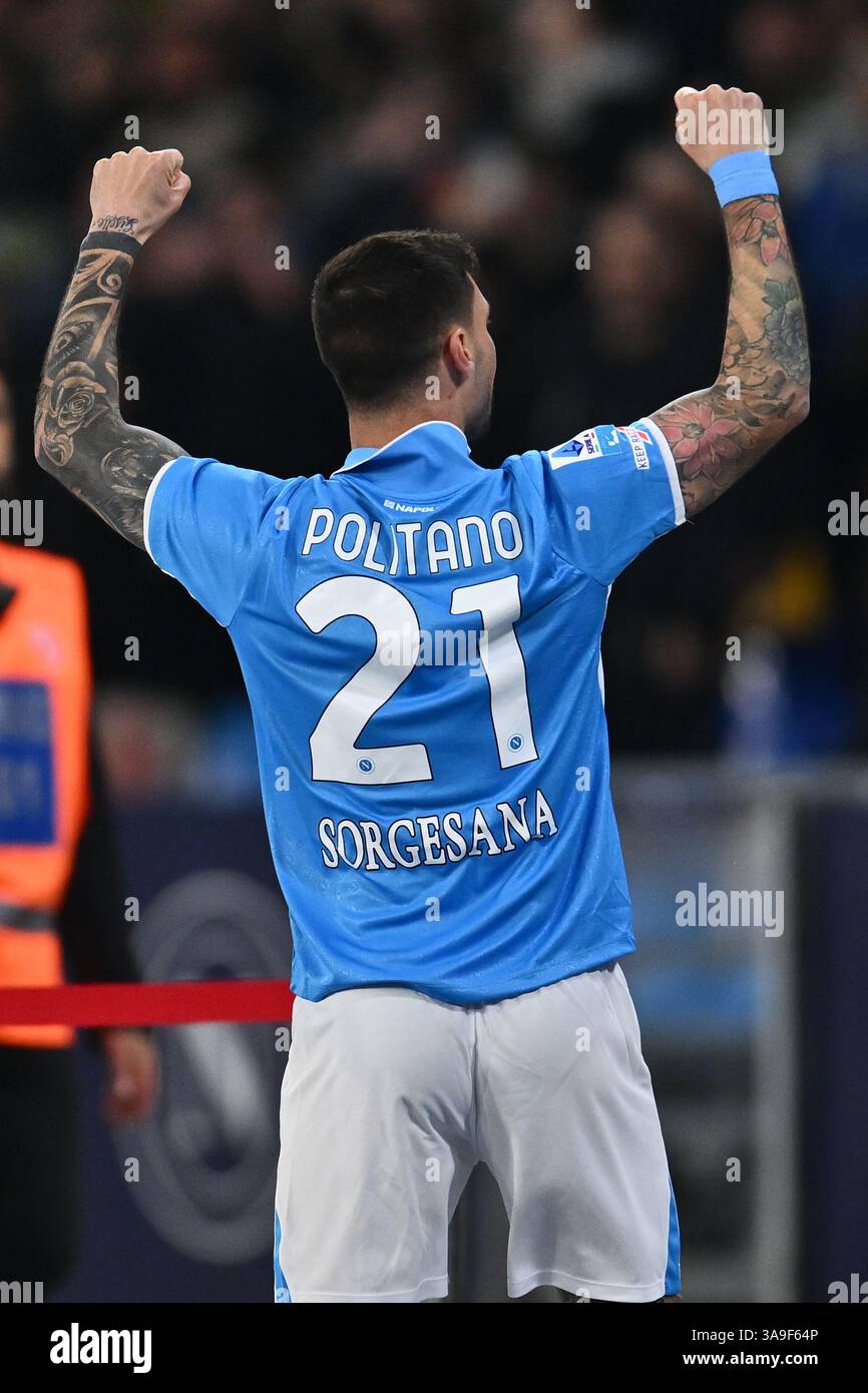 Politano Matteo Politano of S.S.C. Napoli celebrates after scoring the goal to ...