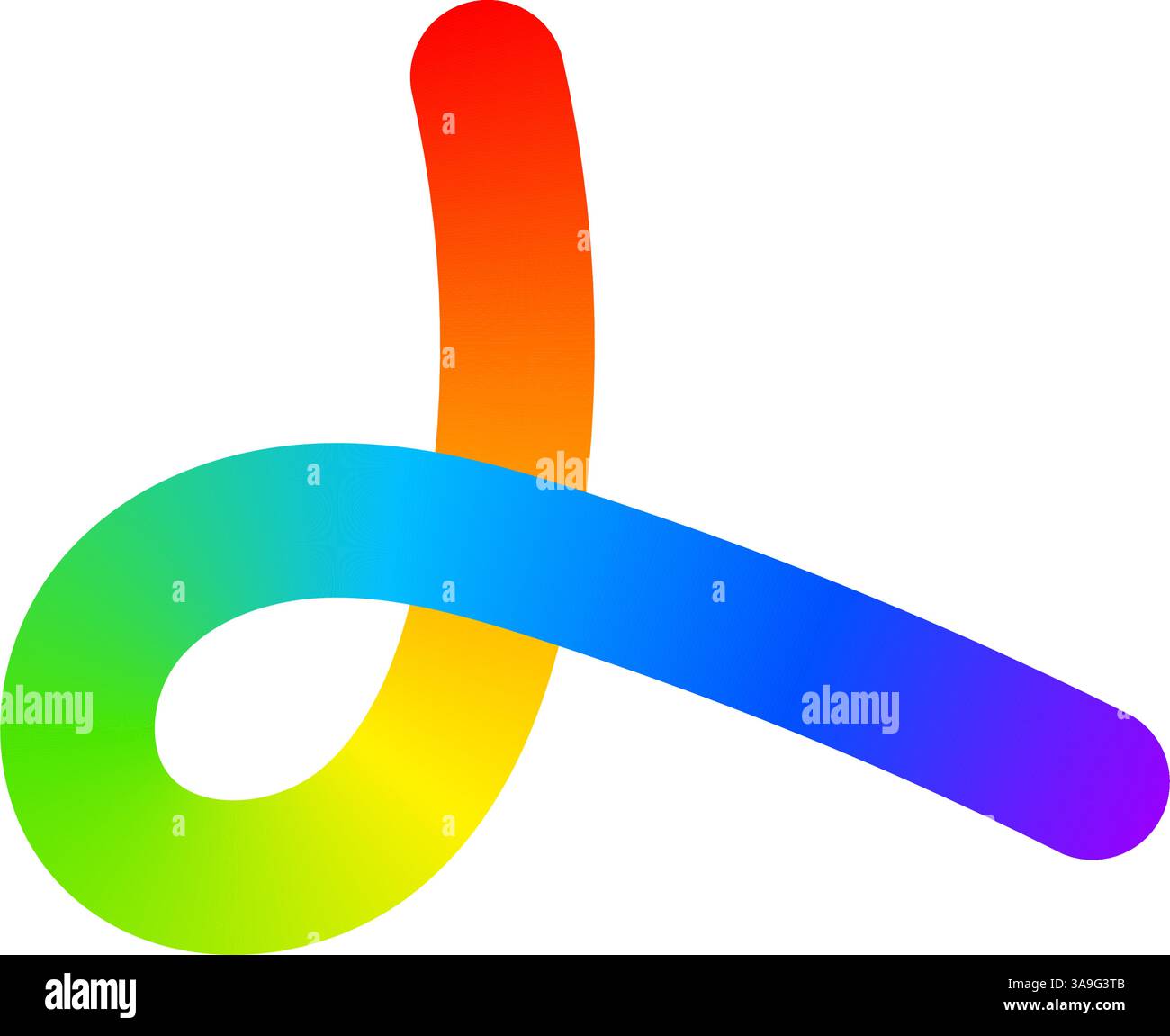 Rainbow-colored curl. Cool colorful squiggle. Organic doodle figure with multicolored spectrum gradient effect isolated on white background. Vector illustration. Stock Vector