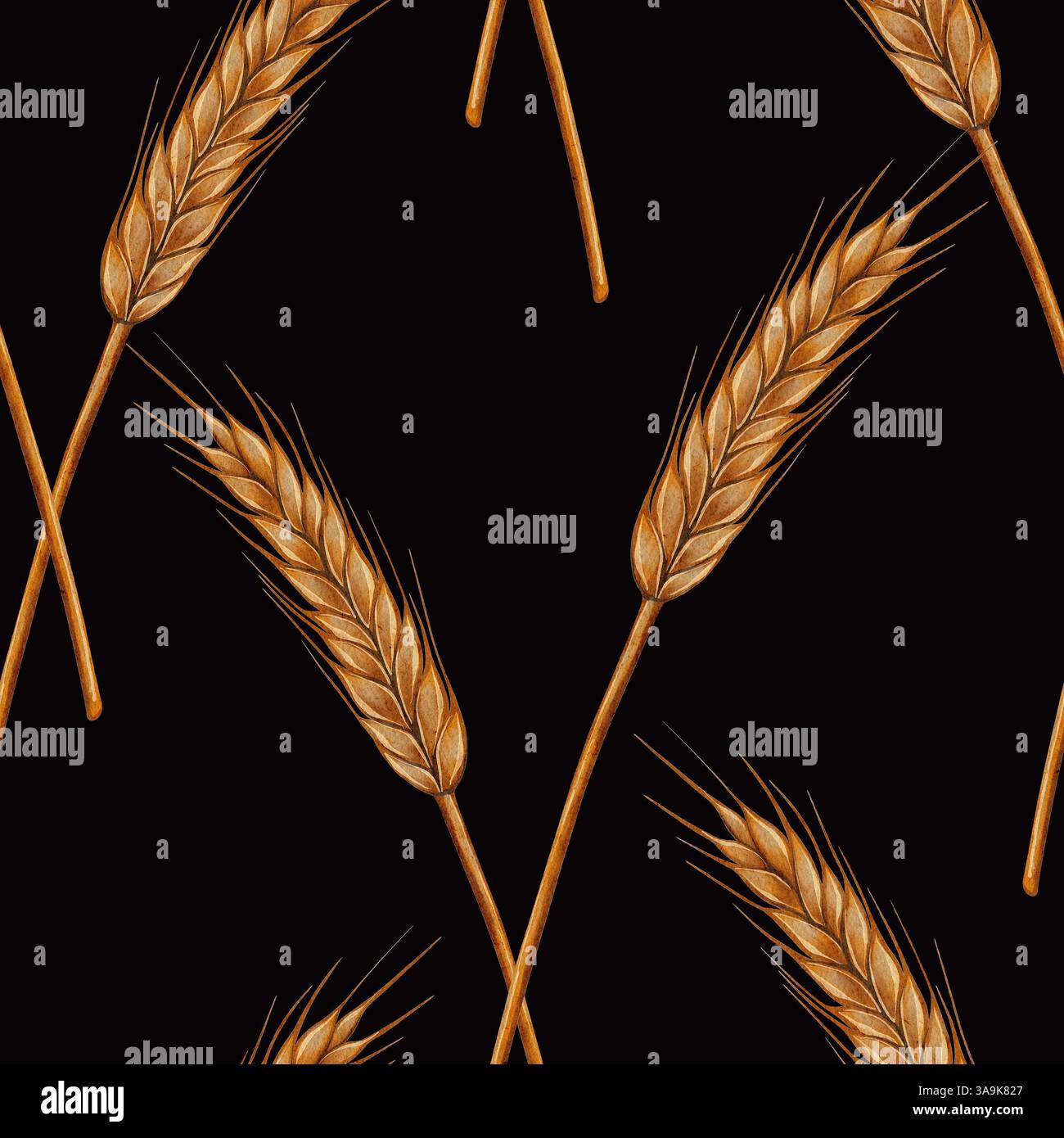 Rustic Stalk Background Program Seamless watercolor pattern featuring golden wheat and barley stalks on ...