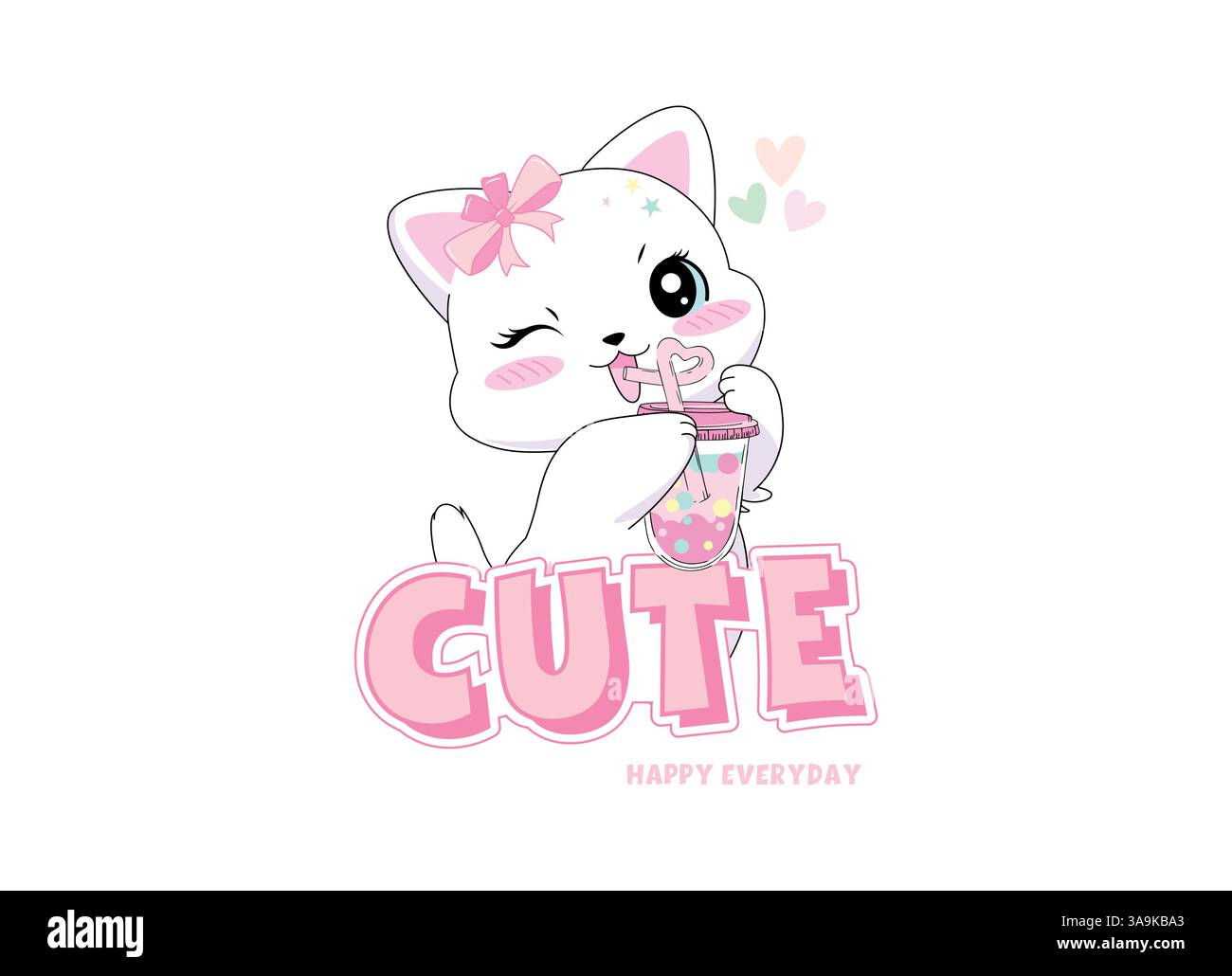 Vector illustration, kitten drinking soda Stock Vector