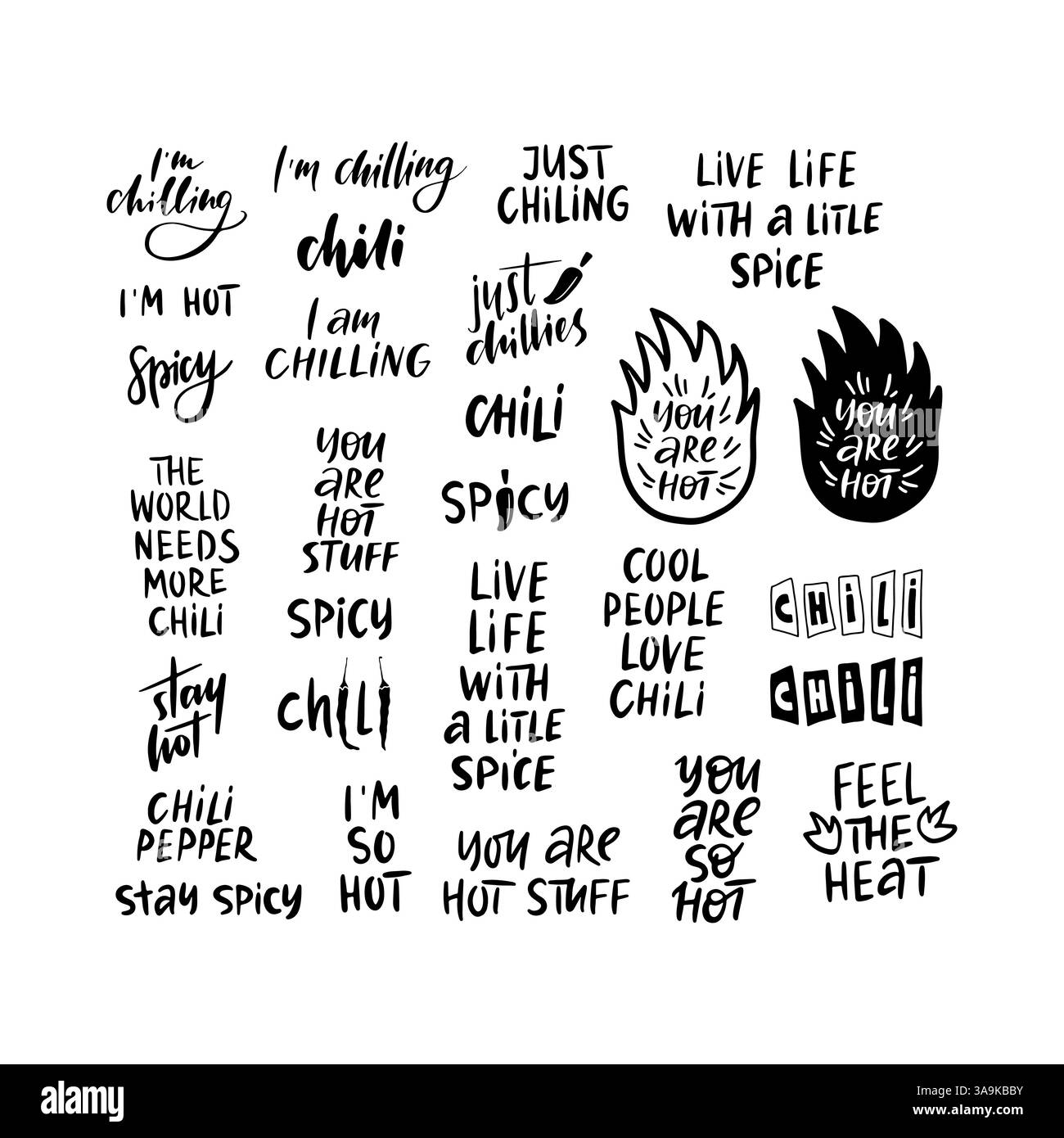 Hand drawn lettering set with chili pepper Stock Vector Image & Art - Alamy
