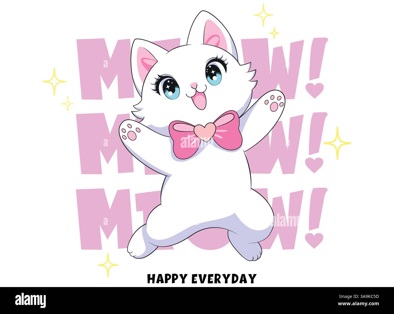 Vector illustration, adorable leaping white kitten. Stock Vector