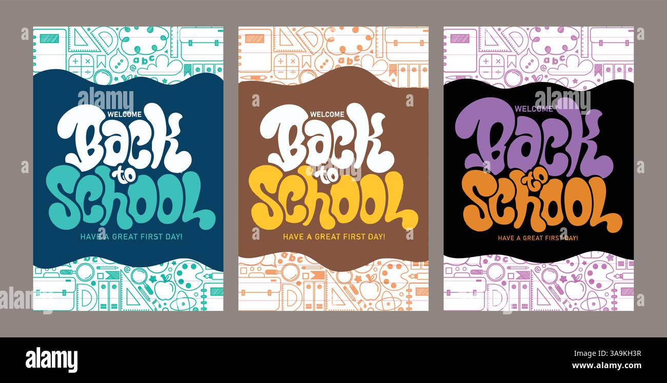 Back to school greeting clipart poster set design. Welcome back to ...