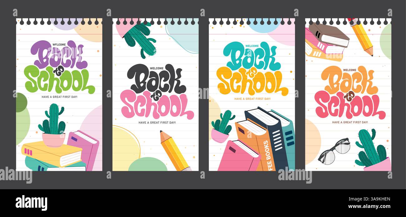 Back to school greeting clipart poster set design. Welcome back to ...