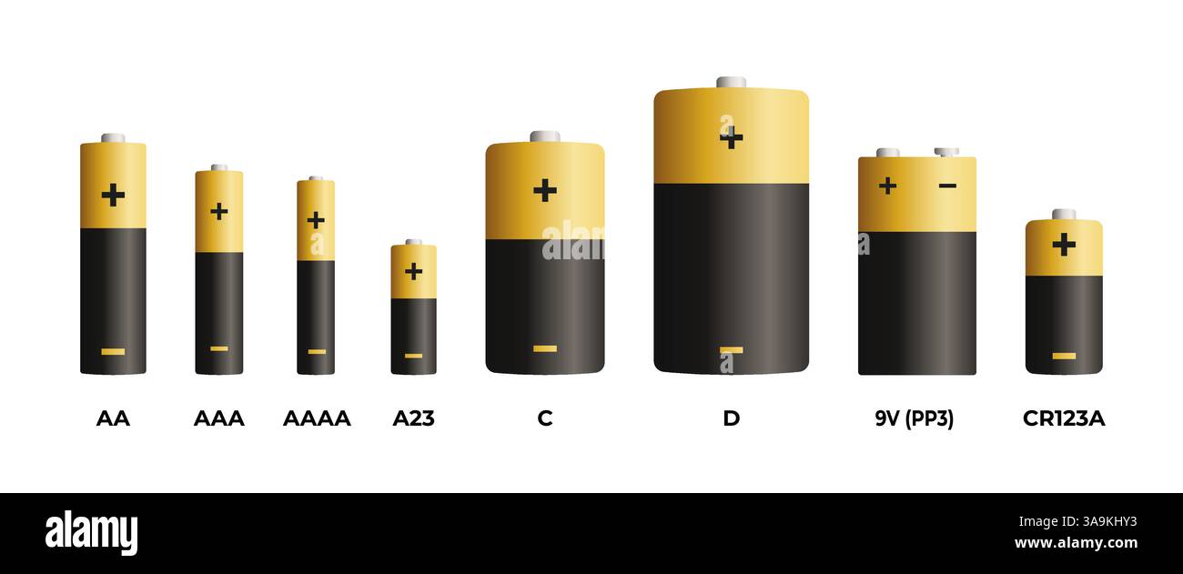 Set of alkaline battery vector illustration. Stock Vector