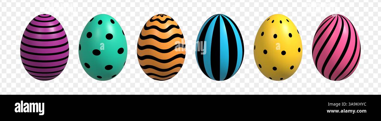 3d Easter eggs set. Stock Vector