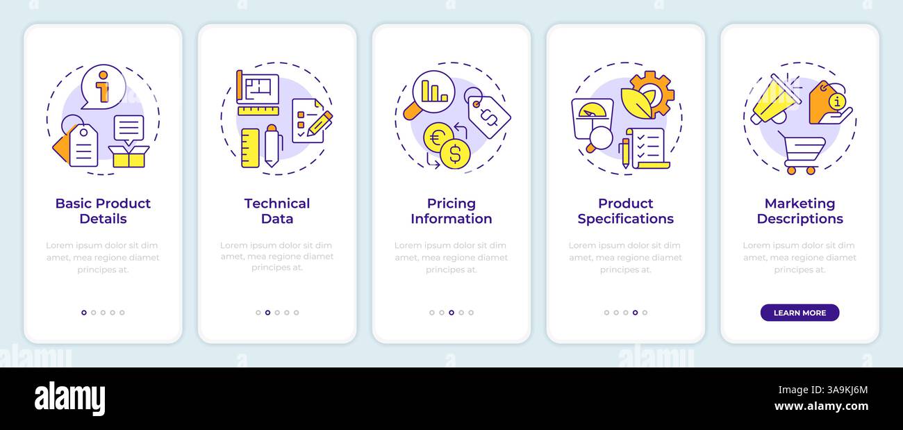 Product data sheet onboarding mobile app screen Stock Vector Image ...