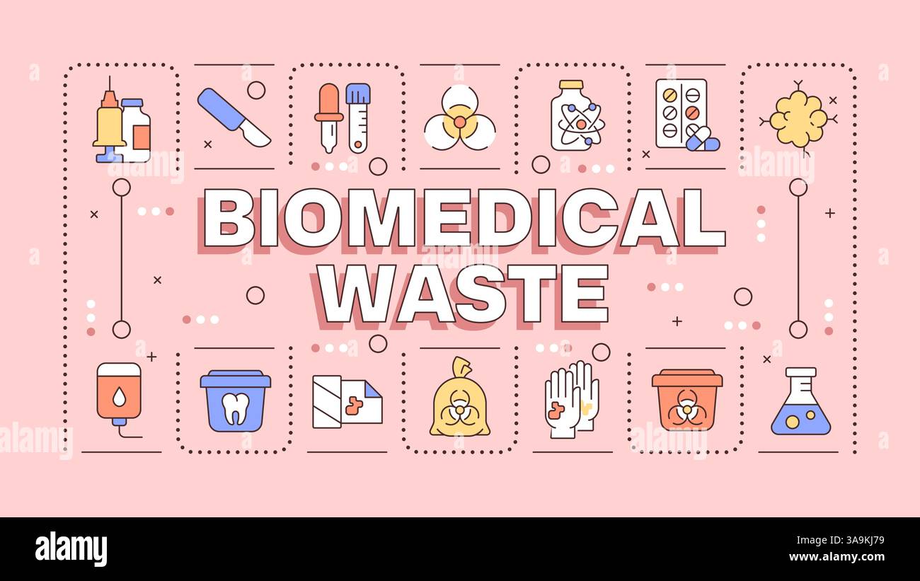 Biomedical waste light pink word concept Stock Vector
