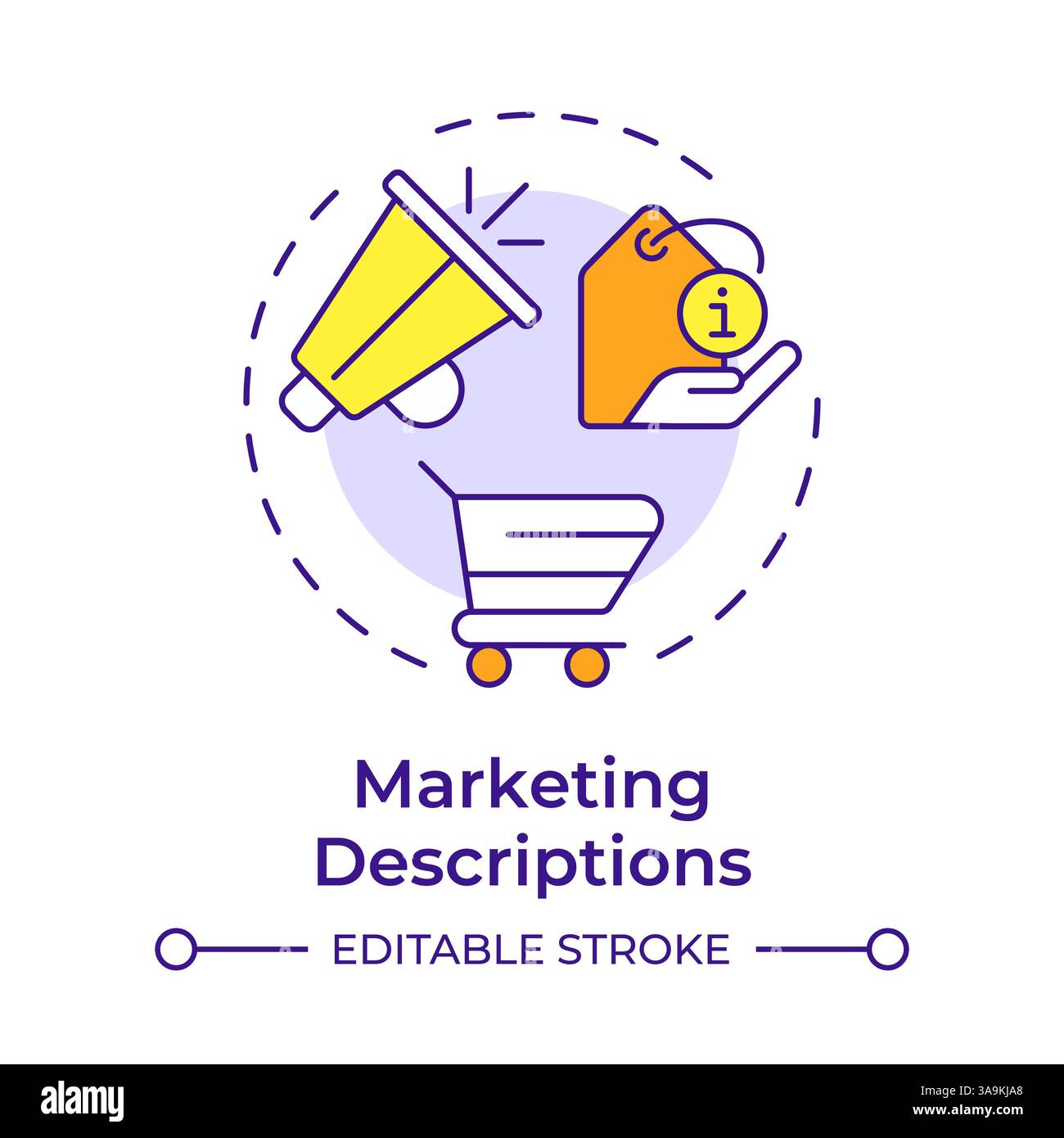 Marketing descriptions multi color concept icon Stock Vector