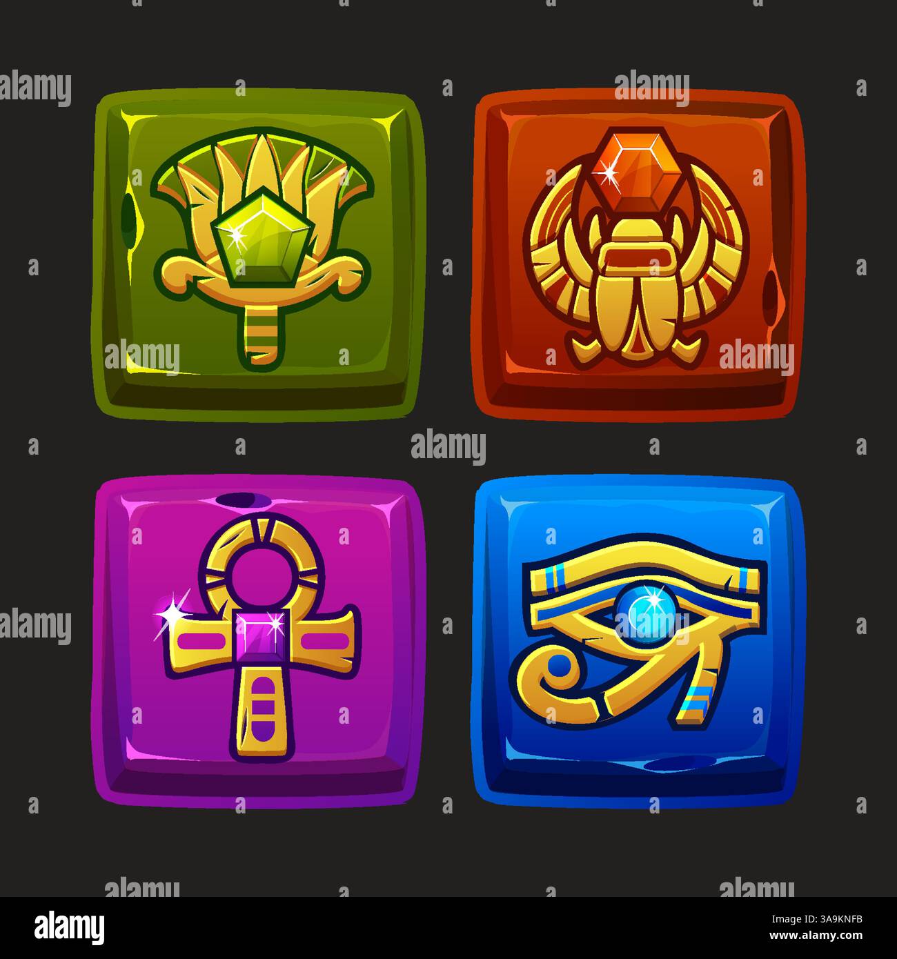 Colored UI symbols set-Egyptian scarab, Lotus, Ankh and eye of Horus ...