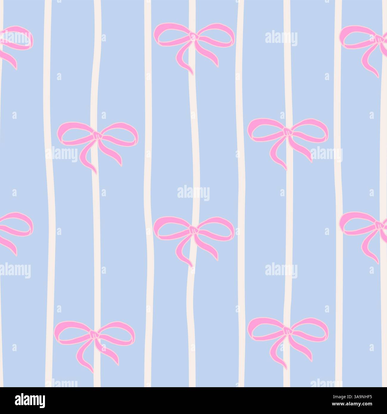 Cute Coquette seamless pattern. Pretty Girly Pink bows on Blue ...