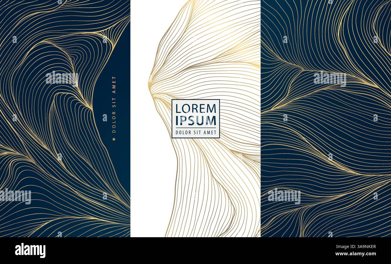 Vector set of abstract gold line background, white and dark blue luxury ...