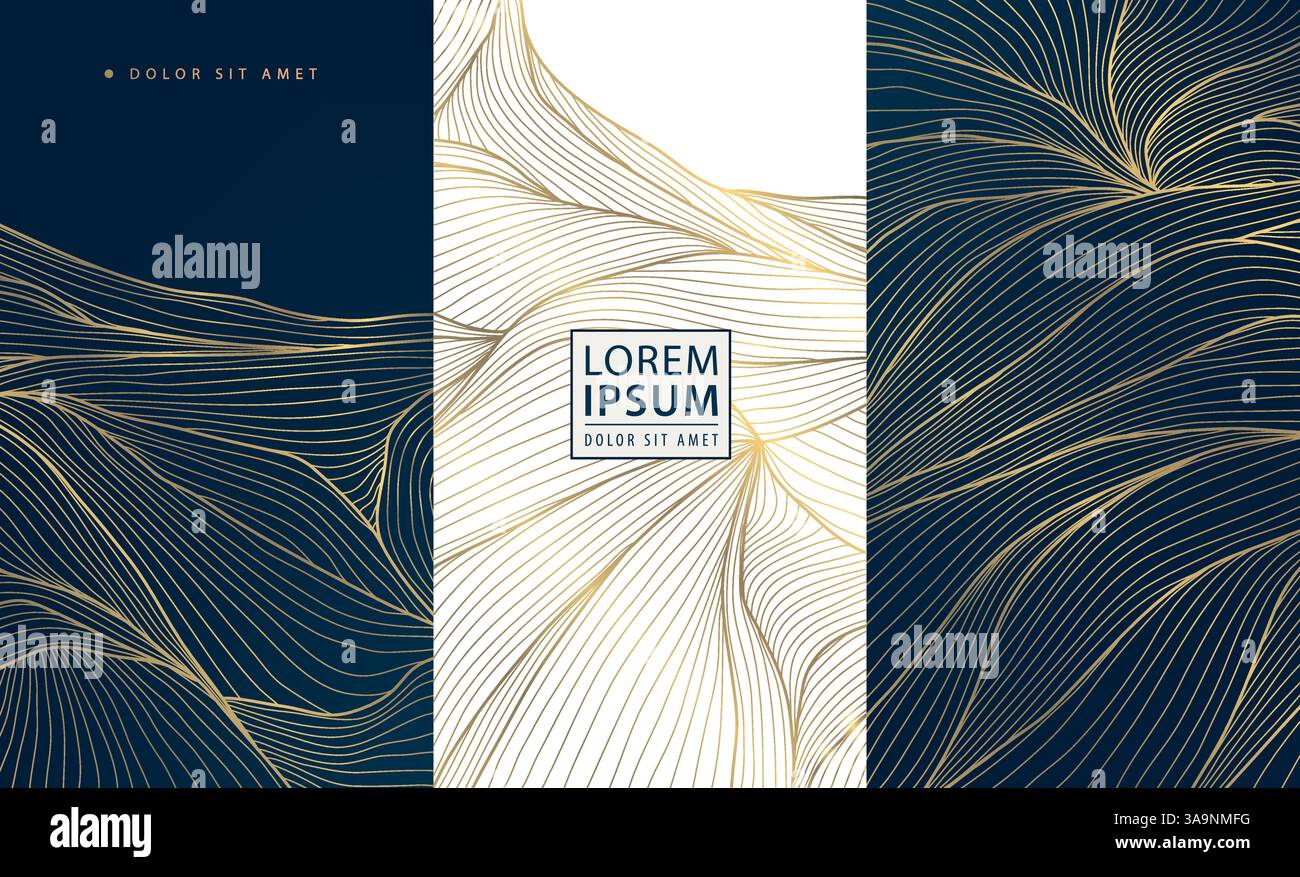 Vector set of abstract gold line background, white and dark blue luxury ...