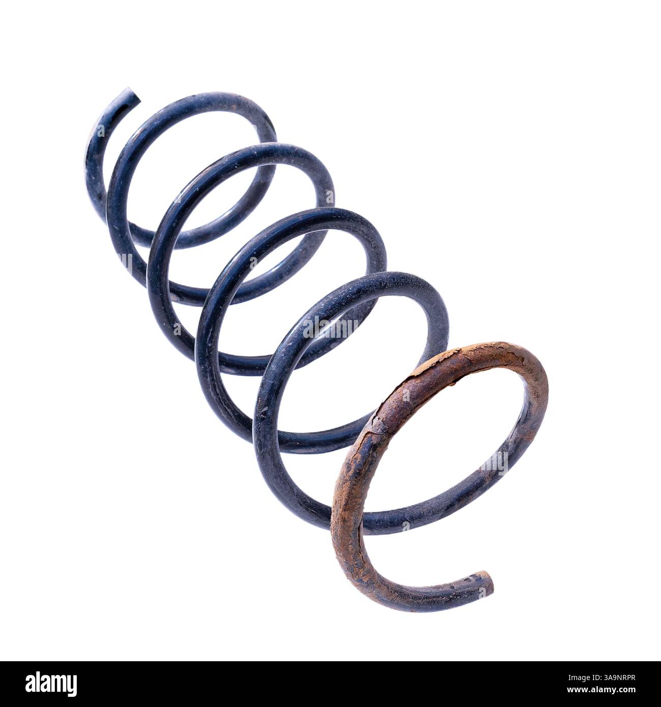 old car spring isolated on white background, rusty and worn out, object ...