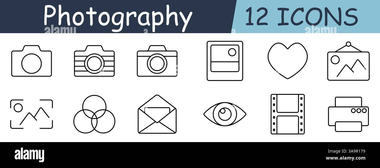 Photography set icon. Camera, frame, instant photo, heart, picture ...