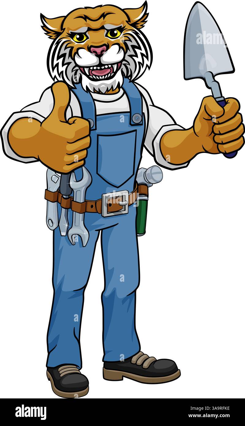 Wildcat Bricklayer Builder Holding Trowel Tool Stock Vector
