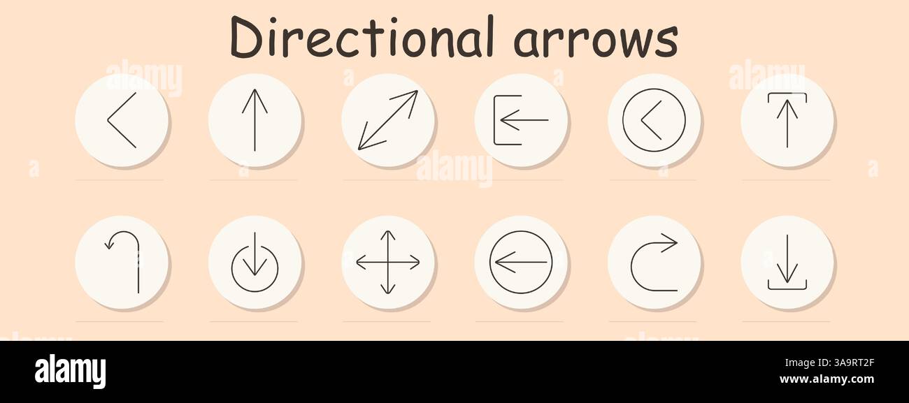 Arrow set icon. Angled, straight, back, forward, top, bottom, return ...