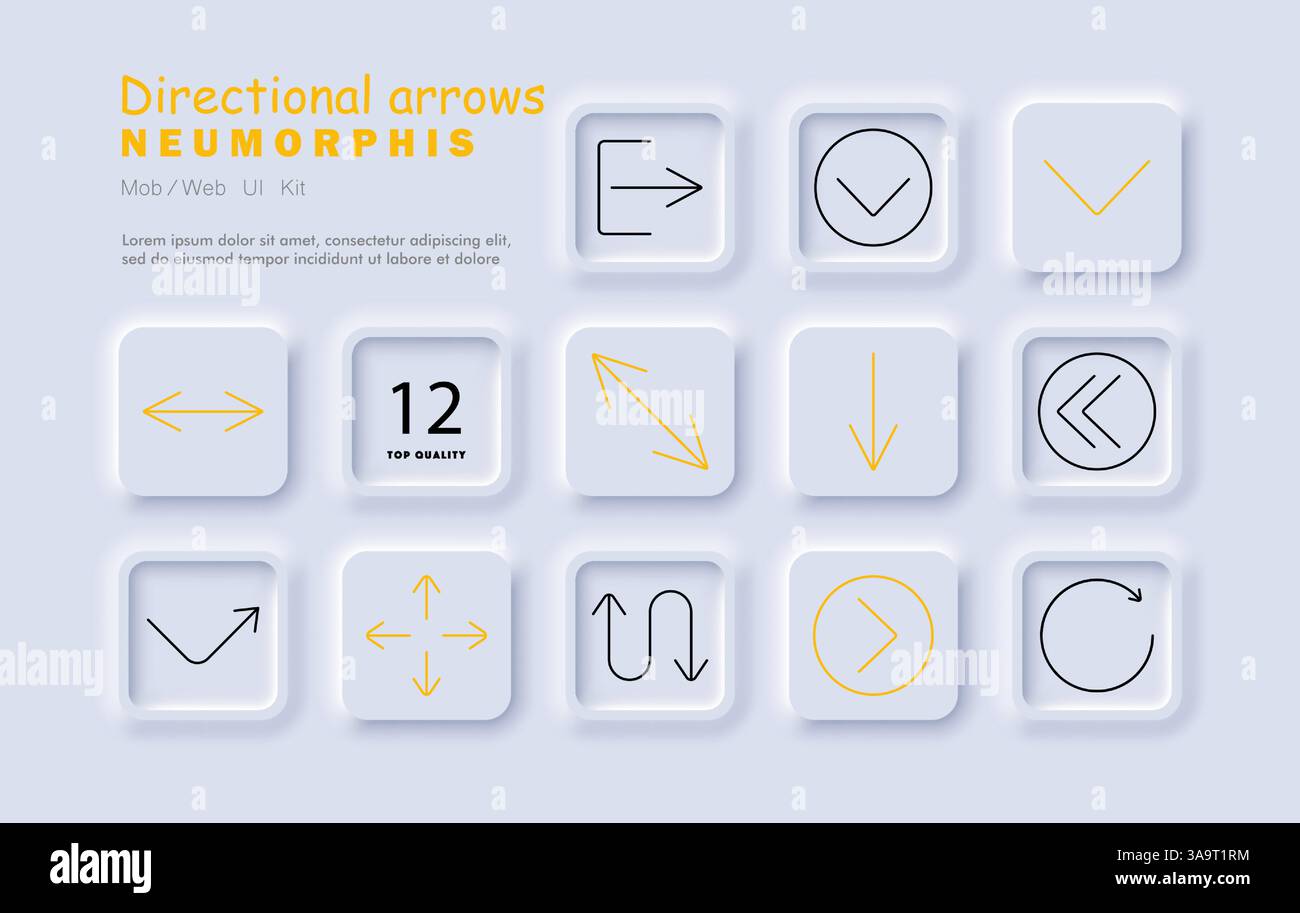 Directional arrows set icon. Left, right, circle, diagonal, downward, rotation, interaction, motion, vertical, pointer, interface design, user experie Stock Vector