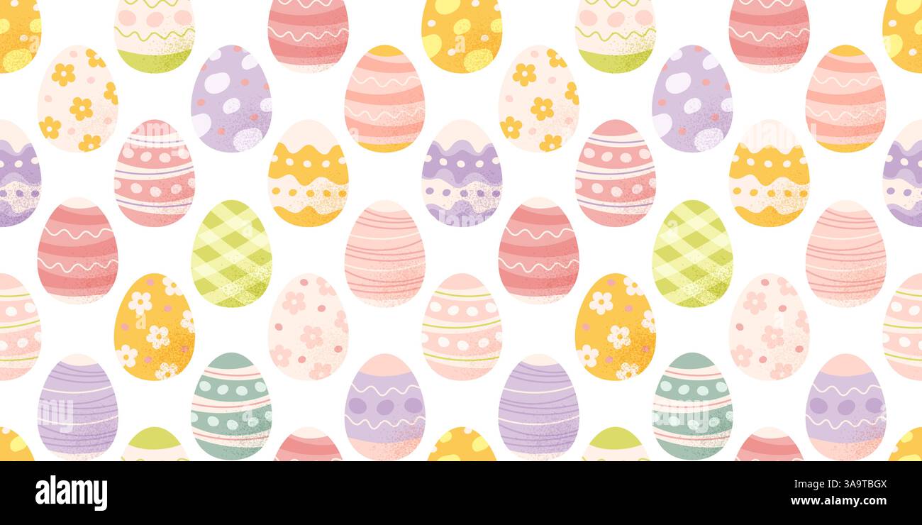 Easter eggs pattern with colourful decorated eggs. Vector background in pastel colours Stock Vector
