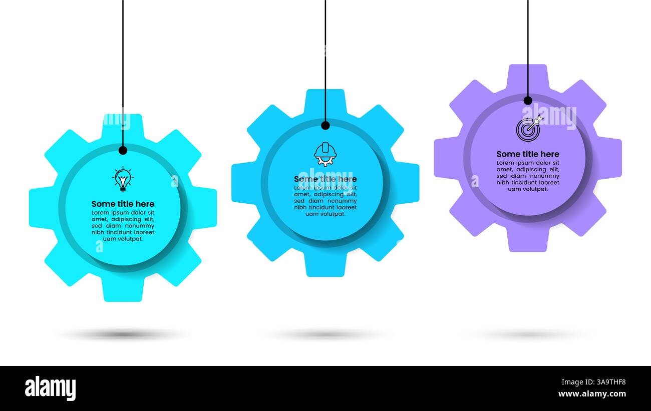 Infographic template with icons and 3 options or steps. Hanging gears ...