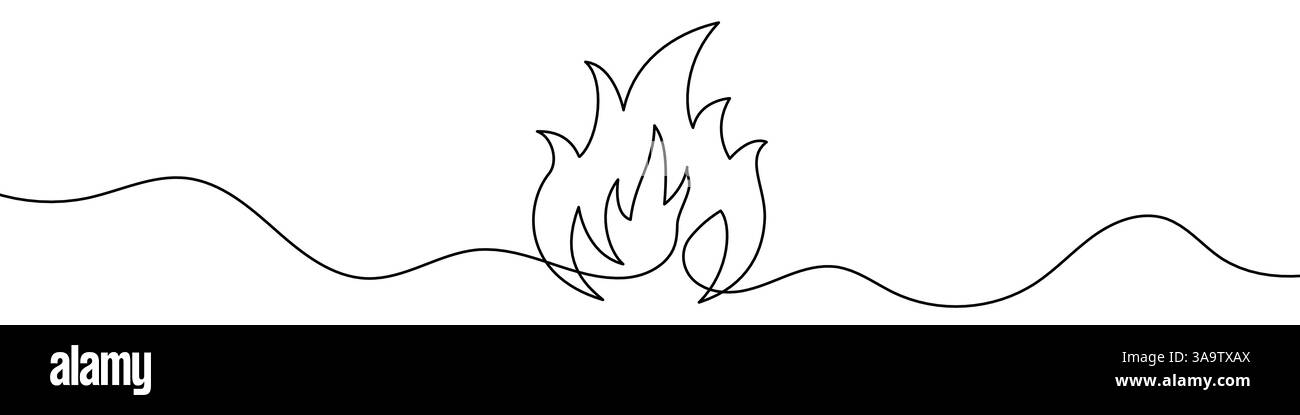 One continuous line illustration of a fire, isolated on white ...