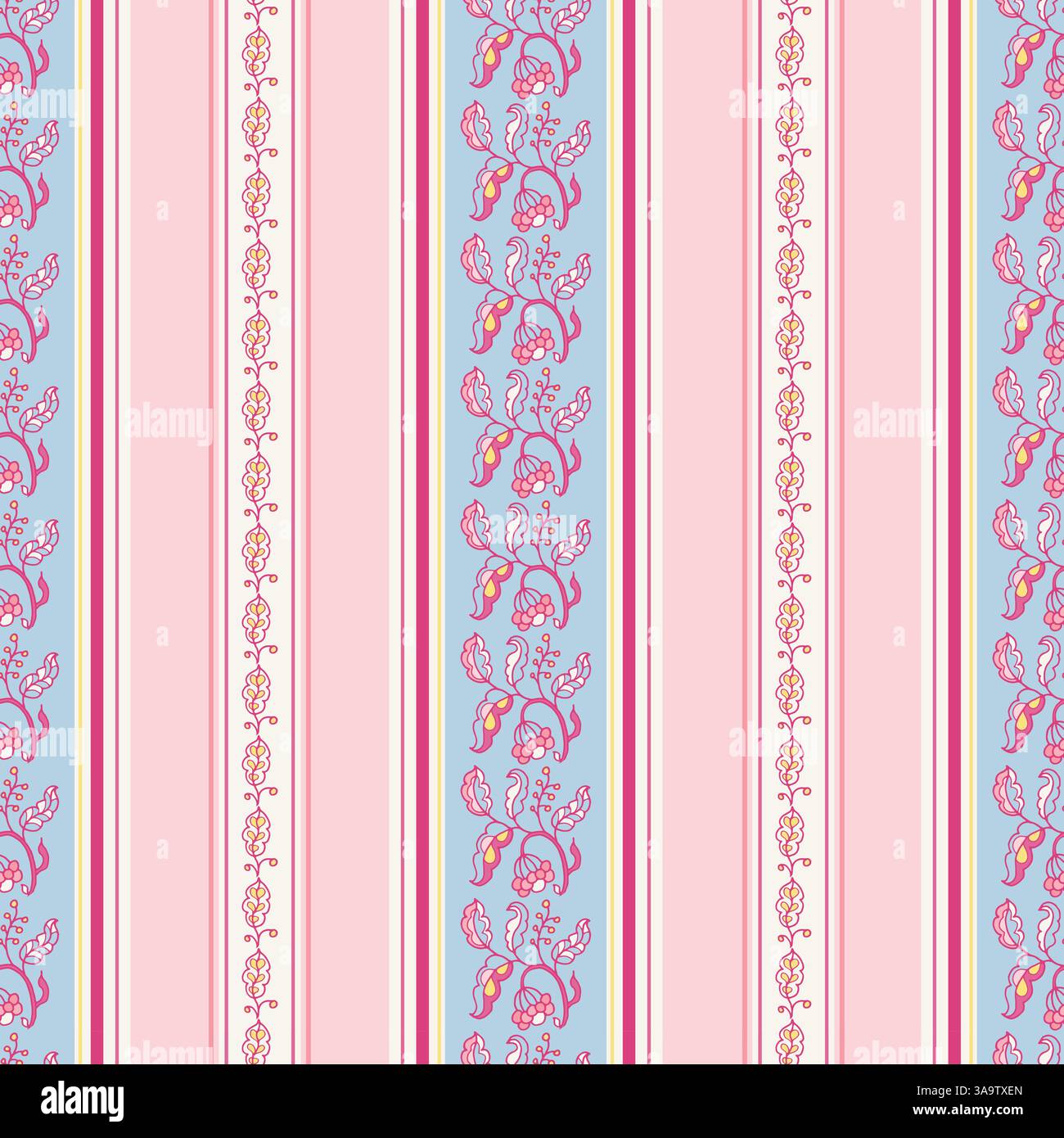 Pink And Blue Striped Floral Pattern Stock Vector