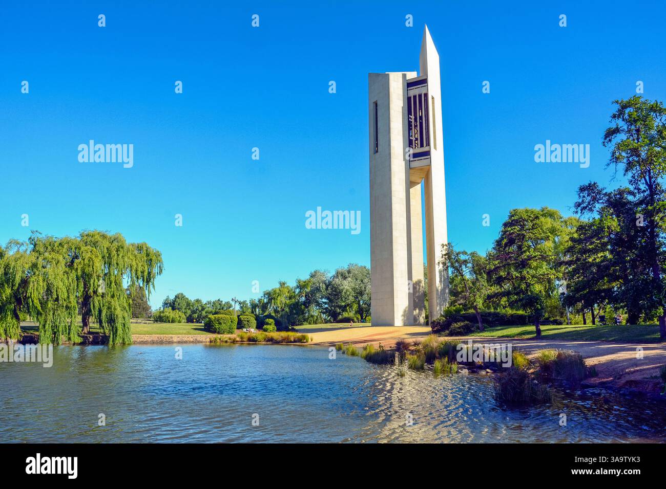 Canberra, Australia - December 28, 2015. National Carillon on the shore of Lake Burley Griffin in Canberra, ACT. This 50m-high tower is a gift from Br Stock Photo