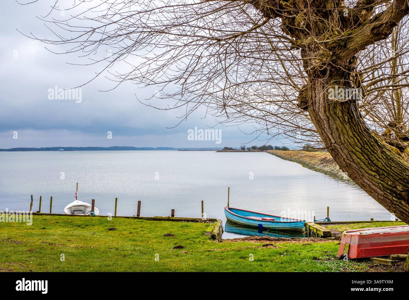 Waterways and small boats in the Danish landscape Stock Photo