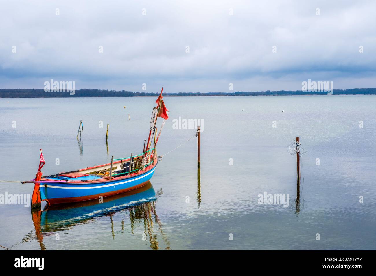 Waterways and small boats in the Danish landscape Stock Photo